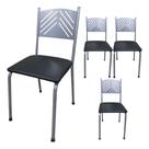 Kit 4 Cadeira Cozinha Jantar Metal Tubular Almofadada Prata com Acento Preto