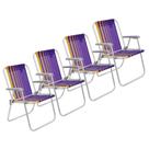 Kit 4 Cadeira De Praia Camping Alumínio Roxo Tramontina