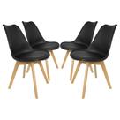 Kit 4 Cadeira Eames Leda Preta Polipropileno Couro PU Jantar Escritório 130kg