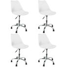 Kit 4 Cadeira Leda Giratória, Base Cromada com Rodízios, Regulagem de Altura,Branco Kit 4 Cadeira Leda Giratória, Base Cromada com Rodízios, Regulagem de Altura,Branco