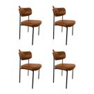 Kit 4 Cadeira Mila Estofada Sala Mesa de Jantar Gourmet Linho Terracota