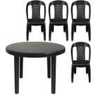 Kit 4 Cadeira Poltrona E Mesa Redonda Preta Desmontável