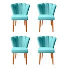 Kit 4 Cadeira Poltrona Sala de Jantar Penteadeira Reforçada Decorativa Pétala Suede Azul Tifany