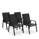Kit 4 Cadeira Riviera Piscina Alumínio Preto Tela Preto