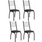 Kit 4 Cadeiras Aço Carbono Tubular Metálica Acabamento D-25 Luana Preto-preto Flor