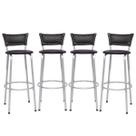 Kit 4 Cadeiras Banqueta Bancos Alto Estrutura Prata Balcão Bar Área Gourmet Ilha Bancada Encosto Junco Preto Itagold