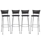 Kit 4 Cadeiras Banqueta Bancos Alto Estrutura Prata Balcão Bar Área Gourmet Ilha Bancada Encosto Junco Preto Itagold