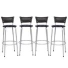 Kit 4 Cadeiras Banqueta Bancos Alto Estrutura Prata Balcão Bar Área Gourmet Ilha Bancada Encosto Junco Preto Itagold