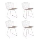 Kit 4 Cadeiras Bertoia Branca com Assento Bege