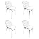 Kit 4 Cadeiras Bertoia cromada assento branco tubular - Poltronas do Sul