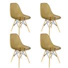 Kit 4 Cadeiras Charles Eames Cristal Eiffel Wood Designer Transparente