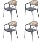 Kit 4 Cadeiras com Braço Área Externa Juna Or Design Polipropileno Cinza Corda Ratan Sintético Bege
