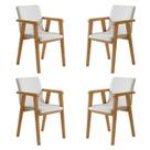 Kit 4 Cadeiras com Braço para Sala de Jantar Pés Madeira Maciça Flora Bege/Cinamomo/Veludo Palha