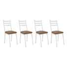 Kit 4 Cadeiras de Cozinha Luisiana Estampado Rattan Bege Pés de Ferro Branco - Pallazio