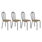 Kit 4 Cadeiras de Cozinha Texas Estampado Rattan Pés de Ferro Cromo Preto - Pallazio
