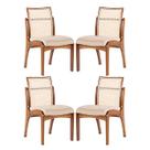 Kit 4 Cadeiras de Jantar em Madeira Lisboa Encosto Rattan Estofada Linho Bege M58 RMI
