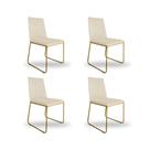 Kit 4 Cadeiras de Jantar Estofada Lille Base Gold Veludo Bege - Montanaris Decor Kit 4 Cadeiras de Jantar Estofada Lille Base Gold Veludo Bege - Montanaris Decor