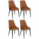 Kit 4 Cadeiras de Jantar Estofada Torino Design Italiano Costuras Geométricas Base em Metal - Caramelo/Cinza Escuro