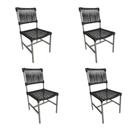 Kit 4 Cadeiras de Jantar Gourmet Corda Náutica Preto Base Aluminio Rami França Linha Plus