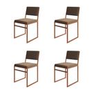 Kit 4 Cadeiras de Jantar Industrial Isa Assento Veludo Marrom Base Cobre
