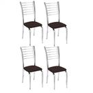 Kit 4 Cadeiras de Jantar Lara cromada para cozinha Assento material sintético Marrom - Aurora Line