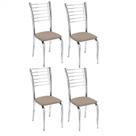 Kit 4 Cadeiras de Jantar Lara cromada para cozinha Suede bege - Aurora Line