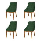 Kit 4 Cadeiras de Jantar Luxo Estofada Elisa Anatômica Capitonê Veludo Verde Base Madeira Maciça Mel