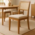 Kit 4 Cadeiras de Jantar Madeira Maciça Mel Encosto Telinha Palha Estofada Linho Bege Rubi