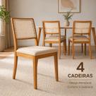 Kit 4 Cadeiras de Jantar Palha Estofadas Veludo Bege Encosto Tela Sextavada Rubi Madeira Maciça Mel