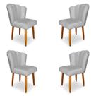 Kit 4 Cadeiras de Jantar Pétala Estofada Pés Palito Veludo Cinza - Montanaris Decor