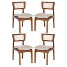 Kit 4 Cadeiras de Jantar Portugal em Madeira Imbuia Encosto Tela Rattan Linho Bege M58