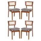 Kit 4 Cadeiras de Jantar Portugal em Madeira Imbuia Tela Rattan Linho Cinza L55
