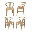 Kit 4 Cadeiras de Jantar Wishbone em Madeira com Assento Rattan Bege