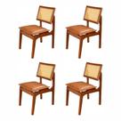 Kit 4 Cadeiras de Madeira 100% Maciça Tauari e Rattan Natural com Assento Estofado Daren Li