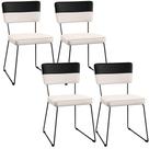 Kit 4 Cadeiras Decorativas Estofada Base De Aço Allana L02 Faixa Material Sintético Preto Linho Cru - Lyam Decor