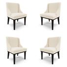 Kit 4 Cadeiras Decorativas Sala de Jantar Base Fixa de Madeira Firenze Linho Bege/Preto G19 - Gran Belo