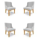 Kit 4 Cadeiras Decorativas Sala de Jantar Base Fixa de Madeira Firenze Linho Cinza/Castanho G19 - Gran Belo