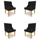 Kit 4 Cadeiras Decorativas Sala de Jantar Base Fixa de Madeira Firenze Linho Preto/Castanho G19 - Gran Belo
