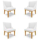 Kit 4 Cadeiras Decorativas Sala de Jantar Base Fixa de Madeira Firenze PU Branco Fosco/Castanho G19 - Gran Belo