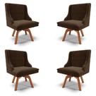 Kit 4 Cadeiras Decorativas Sala de Jantar Base Giratória de Madeira Firenze Suede Marrom/Natural G19 - Gran Belo