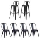 Kit 4 Cadeiras e 2 Banquetas Iron Tolix com Encosto, Aço Carbono, Industrial, Empilháveis - Preto