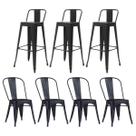 Kit 4 Cadeiras e 3 Banquetas Iron Tolix com Encosto, Aço Carbono, Industrial, Empilháveis - Preto