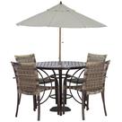 Kit 4 Cadeiras e Mesa com Tampo Ripado em Alumínio e Ombrelone para Piscina, Jardim Trama Original