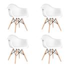 Kit 4 Cadeiras Eames Eifflel com Braço Daw de Madeira com Assento Branco