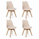Kit 4 Cadeiras Eames Leda La Creme Estofada Com Base de Madeira para Jantar Moderno Kit 4 Cadeiras Eames Leda La Creme Estofada Com Base de Madeira para Jantar Moderno
