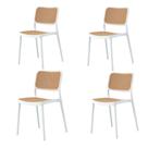 Kit 4 Cadeiras Empilhável Mera Or Design Polipropileno Branco Assento Simulando Palha Bege