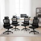 Kit 4 Cadeiras Escritório Presidente Suporte Lombar Giratória Rodinha Ajuste De Altura Ergonômica Reclinável Tela Mesh Suporta 120Kg