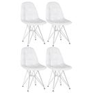 Kit 4 cadeiras estofadas Charles Eames Eiffel Botonê com pés de metal cromado - Branco