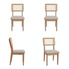 Kit 4 Cadeiras Estofadas Encosto Telado Estrutura 100% MDF Bolonha Marrom/Freijó/Bege Rústico