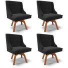 Kit 4 Cadeiras Estofadas Giratória para Sala de Jantar Lia Suede Preto - Ibiza